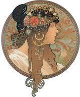 Pohled A. Mucha - Téte Byzantine: Brunette